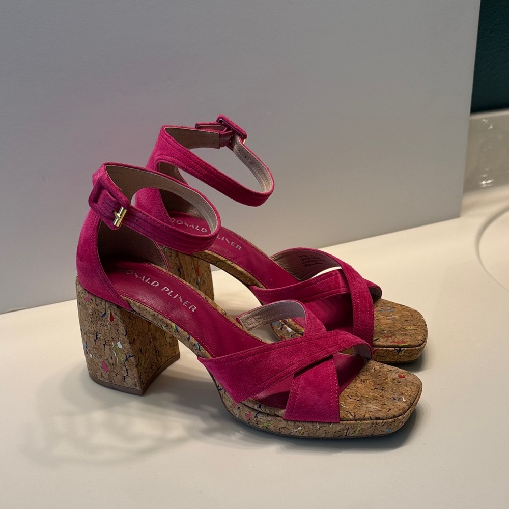 Donald J. Pliner Fuchsia Heels with Cork Block Heel